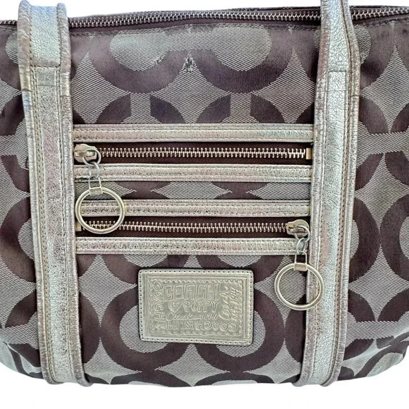 Vintage Coach Poppy Op Art Glam Tote Bag Shoulder Bag Brown *preowned - Picture 6 of 16
